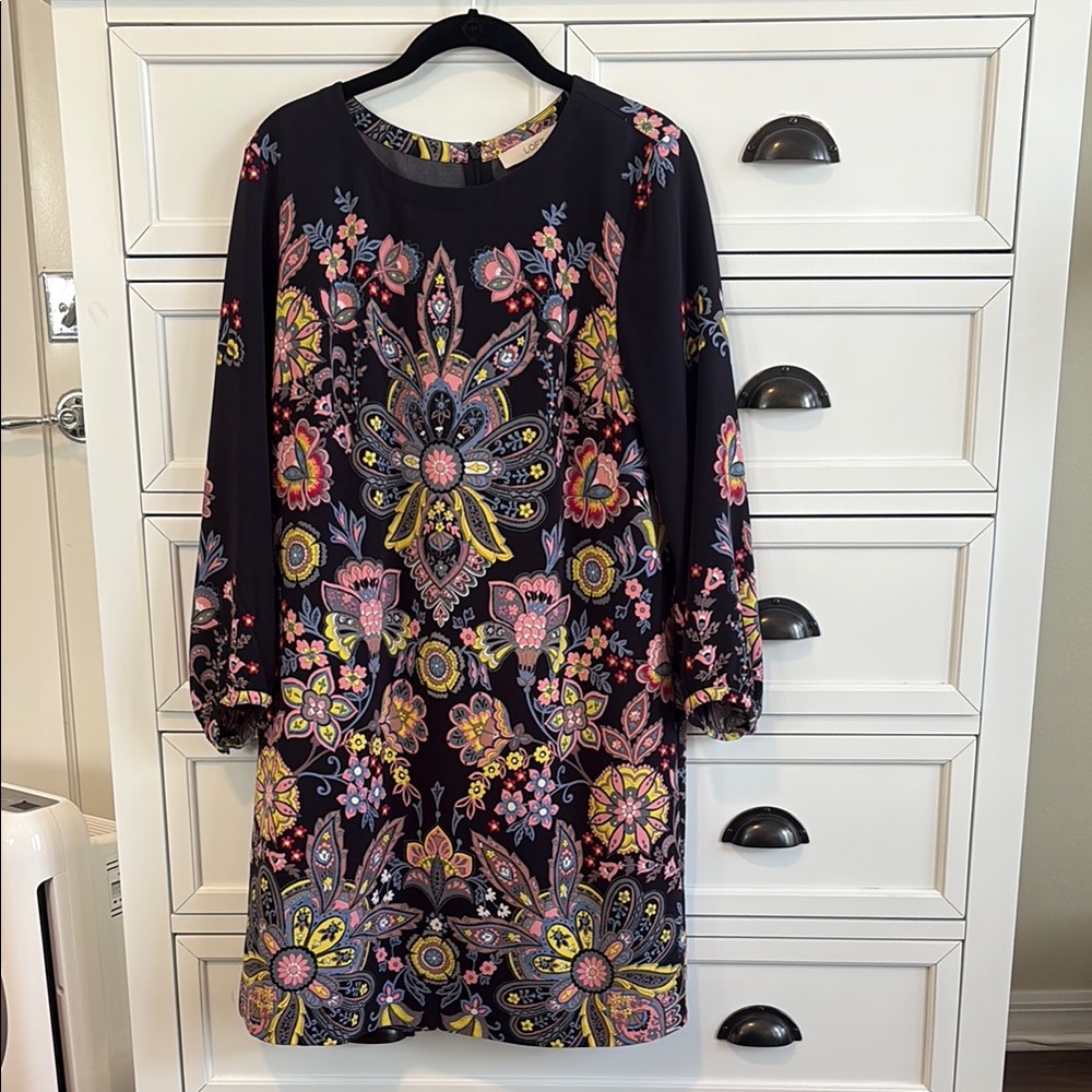 Ann Taylor LOFT Blue Pink Floral Dress Medium